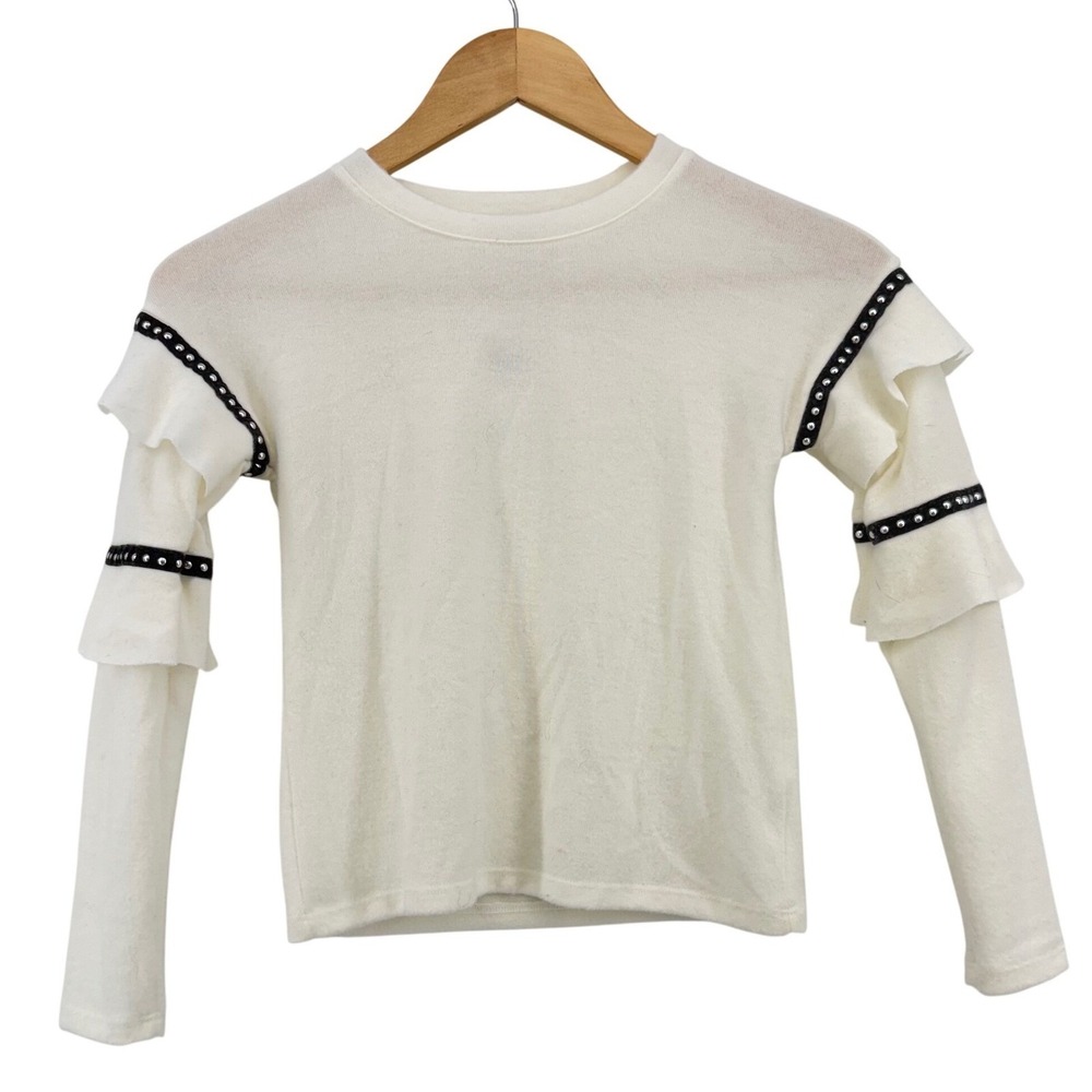 MIA Girls S 7 White Ruffle Coquette Long‎ Sleeved Studs Chic Soft Balletcore NWT